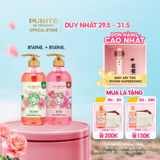  Combo Sữa Tắm Purité Mềm Mịn Hoa Hồng 850ml + Sữa tắm Purité thư giãn hoa mẫu đơn 850ml