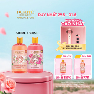  Combo Sữa Tắm Mềm Mịn Hoa Hồng Purité 500ml/chai + Sáng Mịn Hoa Anh Đào 500ml/chai