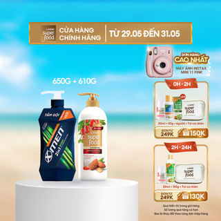  Combo Sữa tắm Lashe Superfood dưỡng da sáng mịn 610g + Tắm gội Xmen 2in1 Wood 650g
