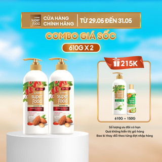 Combo 2 Sữa tắm LASHE SUPERFOOD dưỡng da sáng mịn 610Gx2 + Tặng Sữa Tắm Dưỡng Da Căng Bóng 610G + Dầu Gội Ngăn Rụng Tóc
