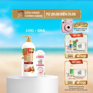 Combo Sữa tắm LASHE SUPERFOOD dưỡng da sáng mịn 610G + Lăn hút mùi LASHE SUPERFOOD dưỡng sáng da 50ml