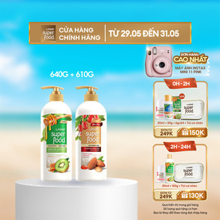  Combo Dầu gội LASHE SUPERFOOD ngăn gãy rụng tóc 640G + Sữa tắm dưỡng da sáng mịn 610G
