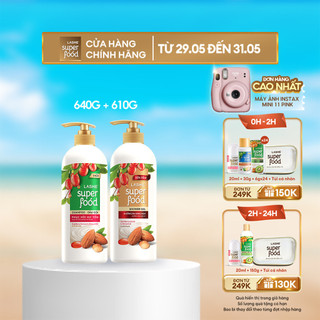  Combo Dầu gội LASHE SUPERFOOD phục hồi hư tổn 640G + Sữa tắm dưỡng da sáng mịn 610G