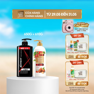  Combo Sữa tắm Lashe Superfood dưỡng da sáng mịn 610g + Tắm gội XMen for Boss 2in1 Intense 650g