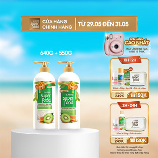 Combo Dầu gội LASHE SUPERFOOD ngăn gãy rụng tóc 640G + Dầu xả LASHE SUPERFOOD ngăn gãy rụng tóc 550G