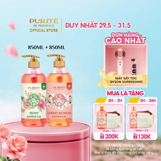  Combo Sữa tắm Purité sáng mịn hoa anh đào 850ml + sữa tắm thư giãn hoa mẫu đơn 850ml