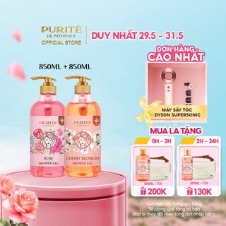  Combo Sữa Tắm Mềm Mịn Hoa Hồng Purité 850ml + Sáng Mịn Hoa Anh Đào 850ml