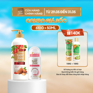 Combo Sữa Tắm Dưỡng Da Sáng Mịn 610G & Lăn Hút Mùi Dưỡng Sáng Da 50ML LASHE SUPERFOOD + Tặng Dầu Gội 150G + Dầu Xả 150G