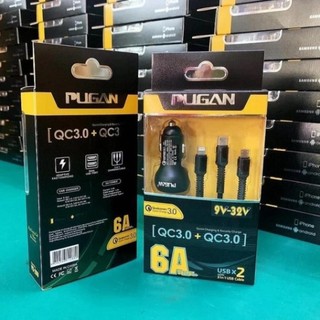 Tẩu Sạc Ô tô, Bộ Tẩu Sạc Xe Hơi PUGAN 6A Bộ Sạc 3 Trong 1 Cao Cấp. + Dây Sạc, Dùng Nguồn 12V-24V Sạc Điện Thoại Tiện Lợi