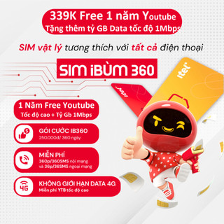 Sim iTel iBum360 [Miễn phí 1 năm Youtube], Data không giới hạn 1 năm, 396 phút gọi  và 396 Tin nhắn