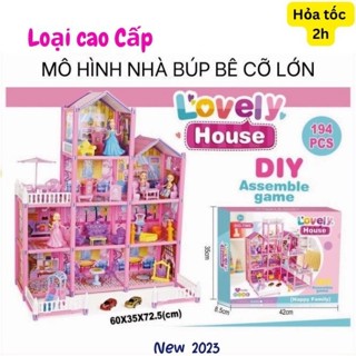 Nhà búp bê barbie cỡ lớn, đồ chơi cho bé gái lắp ráp mô hình nhà biệt thự