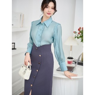 Aó sơ mi công sở cách điệu chất tơ nến thiết kế cổ đức Orchid - BH4S539