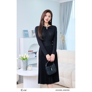 Chân váy midi công sở xếp li chất đũi hàn cạp cao Orchid - AD8X596