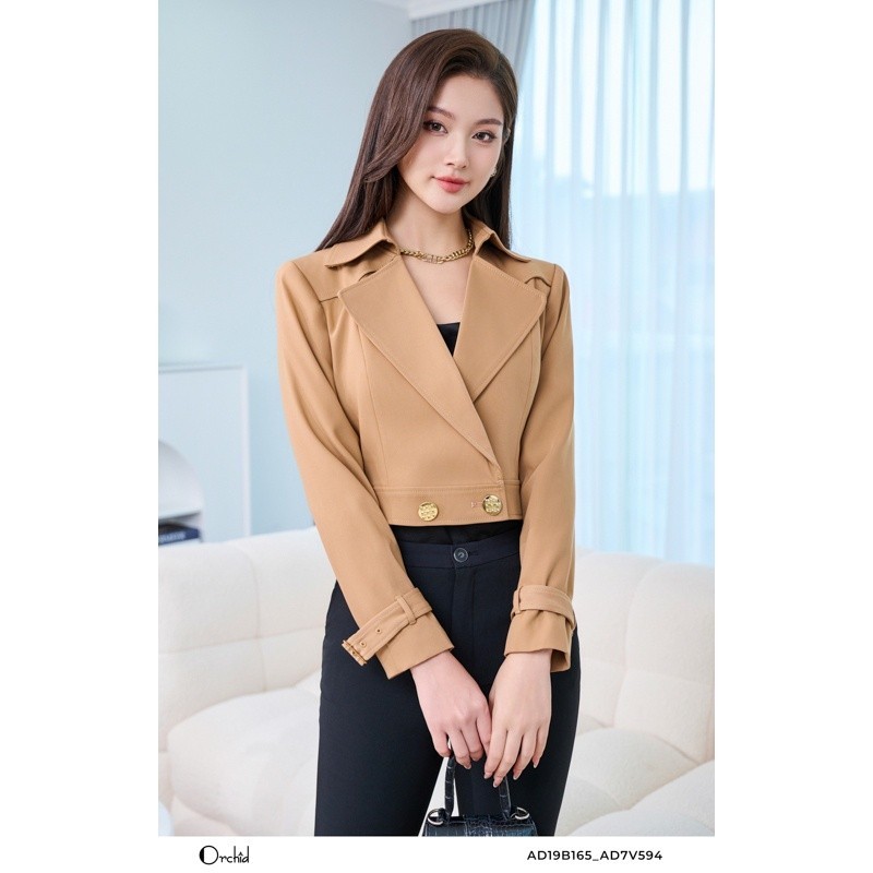 Áo khoác dài tay dáng ngắn chất kaki Hàn cổ vest sang trọng Orchid - AD19B165