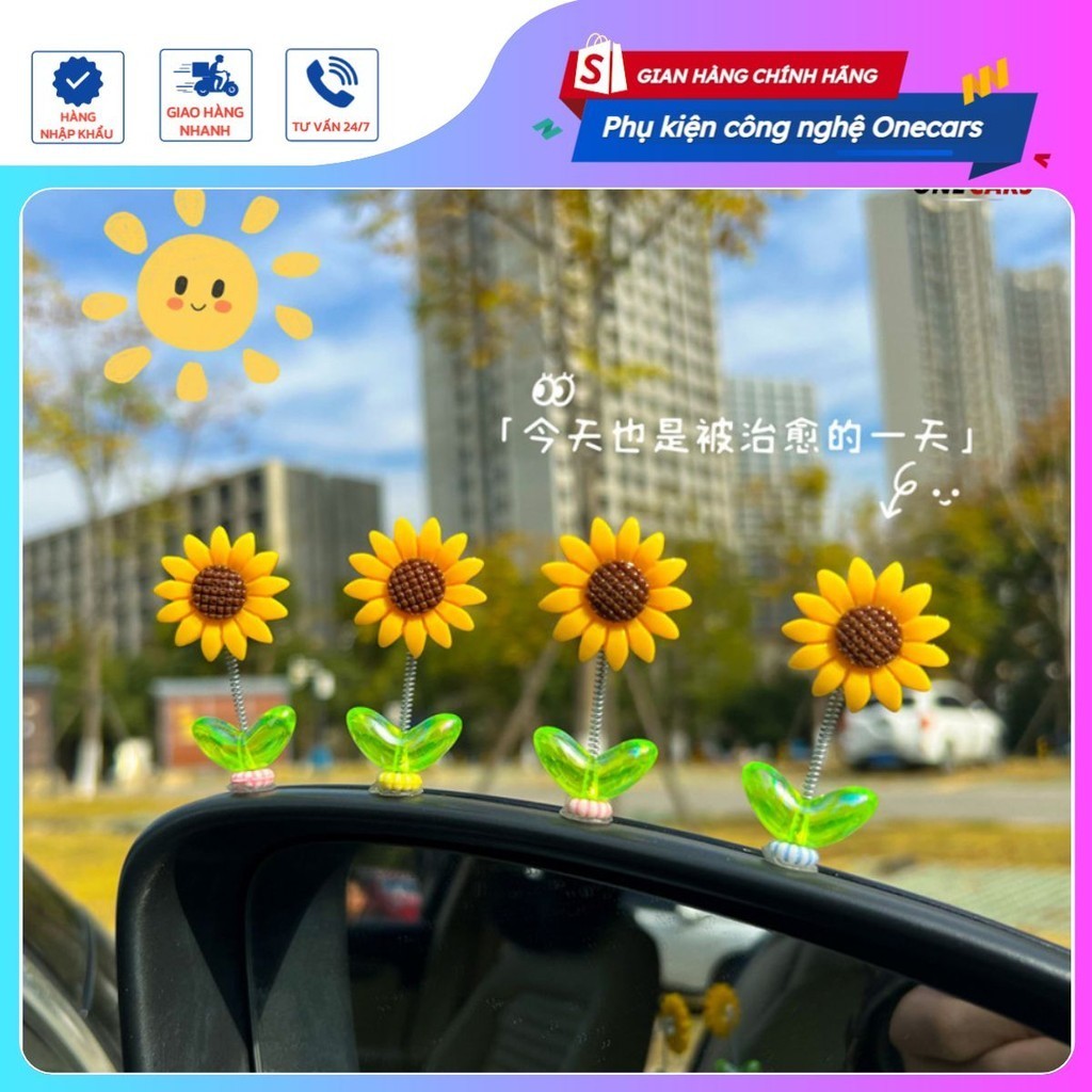 Set 5 Bông Hoa Hướng Dương Lắc Lư Trang Trí, Decor Màn Hình Taplo Xe