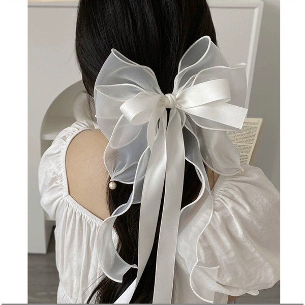 Nơ voan cài tóc thắt nơ ruy băng kép đuôi dài