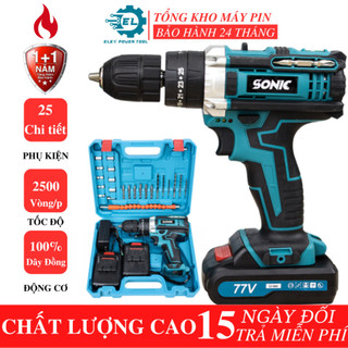 Máy khoan pin Sonic 77V Xanh kèm phụ kiện 24 món, Máy bắn vít 3 chức năng khoan tường, bắn vít, khoan sắt siêu khỏe-Xanh