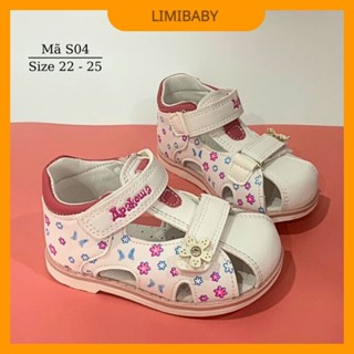 Dép Sandal chỉnh hình y khoa bàn chân bẹt Apakowa cao cổ rọ bít mũi bé gái 1 2 3 tuổi trắng hồng thể thao LIMIBABY S04