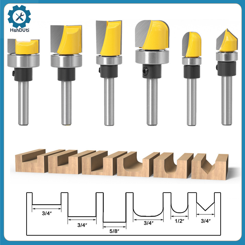 (HshDUti) Set 1 / 6 Mũi Phay Router 6mm Cắt Gỗ