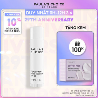 Dưỡng môi mềm mịn chống nắng Paula's Choice LipScreen Broad Spectrum SPF 50 4.4g 2560
