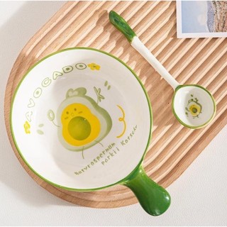 Set bát sứ có tay cầm kèm thìa xinh xắn