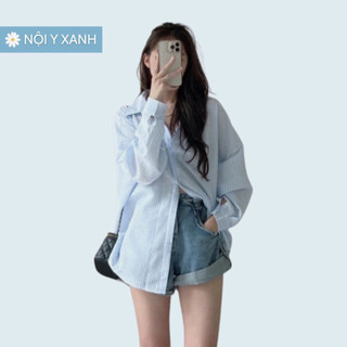 Áo sơ mi nữ dài tay form rộng ulzzang Noiyxanh kiểu hàn basic màu cam, xanh, tím dễ phối đồ