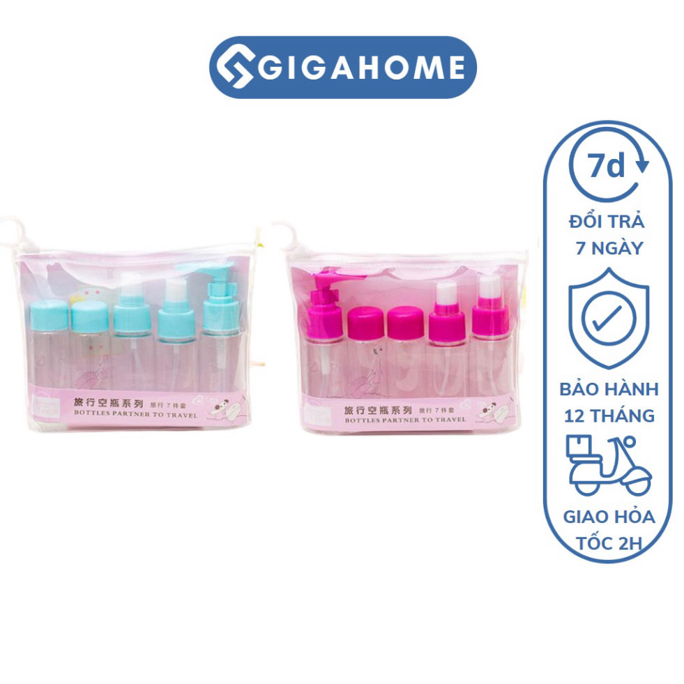 Bộ Chiết Mỹ Phẩm Du Lịch 5 Món GIGAHOME Nhỏ Gọn, Tiện Lợi Kèm Túi Zip Siêu Xinh 4002