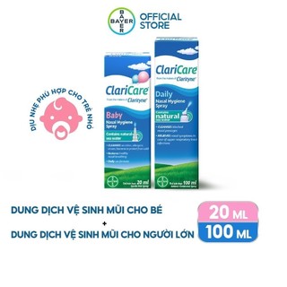 Combo Dung Dịch Xịt Vệ Sinh Mũi Cho Trẻ Em Claricare 20ML + Dung Dịch Xịt Vệ Sinh Mũi Claricare 100ML