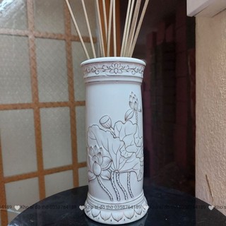 Bình ông-ống đựng nhang hàng bạch ngọc trắng hoa sen nổi cao cấp,nhiều kích thước-Đồ thờ tâm linh