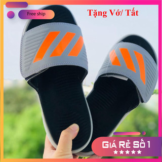 Dép Alphabounce ♥️FREESHIP +TẶNG VỚ♥️ quai ngang nam nữ màu xám 3 sọc cam chất xịn 1-1