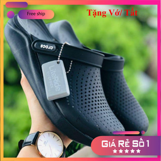 Dép Cross Literide 🎁 FREESHIP + TẶNG VỚ 🎁 giày sục sandal quai ngang bít đầu nam nữ, kèm tag full đen