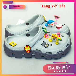 Dép Cá Sấu Duet Xám Đế ghi [TẶNG VỚ +10 jitbitz]