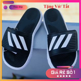 Dép Alphabounce quai ngang nam 3 sọc màu đen trắng chất xịn 1-1, đế dày nhẹ TẶNG VỚ