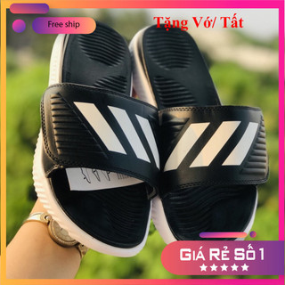 Dép Alphabounce quai ngang nam 3 sọc màu đen trắng chất xịn 1-1, đế dày nhẹ TẶNG VỚ