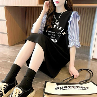 Váy bầu công sở dáng suông đầm bầu cotton phối tay kẻ cực xinh