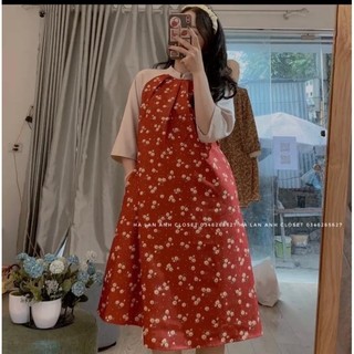 Đầm Bầu - váy bầu cách tân diện Tết, Áo Dài Tết Cách Tân Bà Bầu Hoa Nhí Siêu Xinh - Xếp ly cổ áo và cổ tròn cúc tkutrang