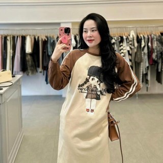 🍀 TKUTRANG 🍀Váy Bầu V338 thun dài tay cổ tròn đầm suông nữ dáng rộng thu đông basic thể thao siêu đẹp
