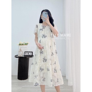 Đầm bầu , suông voan ,váy bầu hoa tơ nổi ,đen , tiểu thư , form dễ mặc , mặc thoải mái suốt thai kì & sau sinh