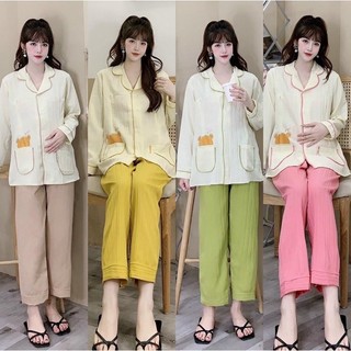Bộ Bầu Chất Đũi Hàn BD002 Siêu Mềm, Mát Thiết Kế Vén Áo Cho Con Bú Cao Cấp