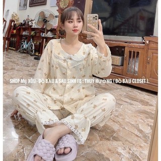 (bigsize) Bộ Pijama Bầu Và Cho Con Bú Sau Sinh Sang Chảnh, Vải Xốp Nhăn Cao Cấp