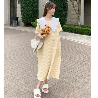Tkutrang_ đầm bầu công sở mùa hè Váy bầu thời trang thiết kế cổ bèo ren