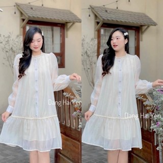 Váy bầu thiết kế voan tơ đuôi cá ,đầm bầu hai lớp cúc ngọc tiểu thư