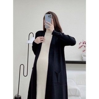 Váy bầu body len tăm 3 lỗ dáng dài chất len tăm dày dặn
