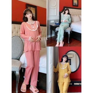 Bộ đồ bầu - bộ sau sinh DÀI TAY đẹp giá rẻ cho mẹ bầu và sau sinh ở cữ chất ĐŨI có khóa ti tện lợi B08