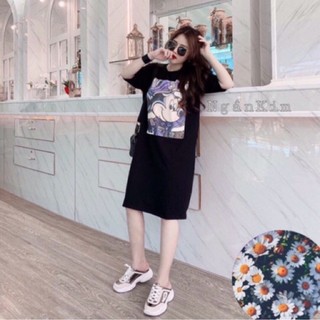 (xả kho) Váy bầu dáng suông chuột in sắc nét dáng dài chất cotton form rộng dưới 60kg
