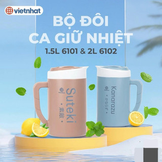 Ca đựng nước giữ nhiệt ủ nước vối, trà xanh Kanarazu nhựa Việt Nhật dung tích 1,5 lít và 2 lít