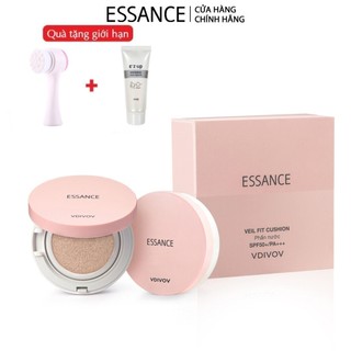 Bộ phấn nước mịn lì mờ khuyết điểm Essance Veil Fit SPF50+ PA+++ 15g + Sữa rửa mặt E'Zup 30g tặng Cọ rửa mặt