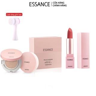 Bộ Phấn nước mịn lì mờ khuyết điểm Essance Veil Fit Cushion SPF50+ PA+++ 15g và Son lì lâu trôi màu Pumpkin Pie
