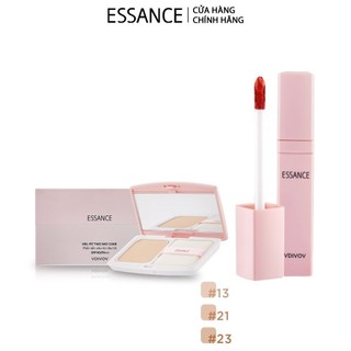 Combo Phấn nền siêu mịn lâu trôi Essance Veil Fit Two Way Cake SPF40/PA++ 7g và Son Kem Soft Lip Liquid 3g màu RD44
