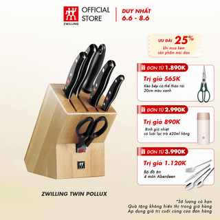  Bộ dao kéo hộp gỗ ZWILLING TWIN Pollux bằng thép không gỉ 7 món cao cấp, màu gỗ sáng